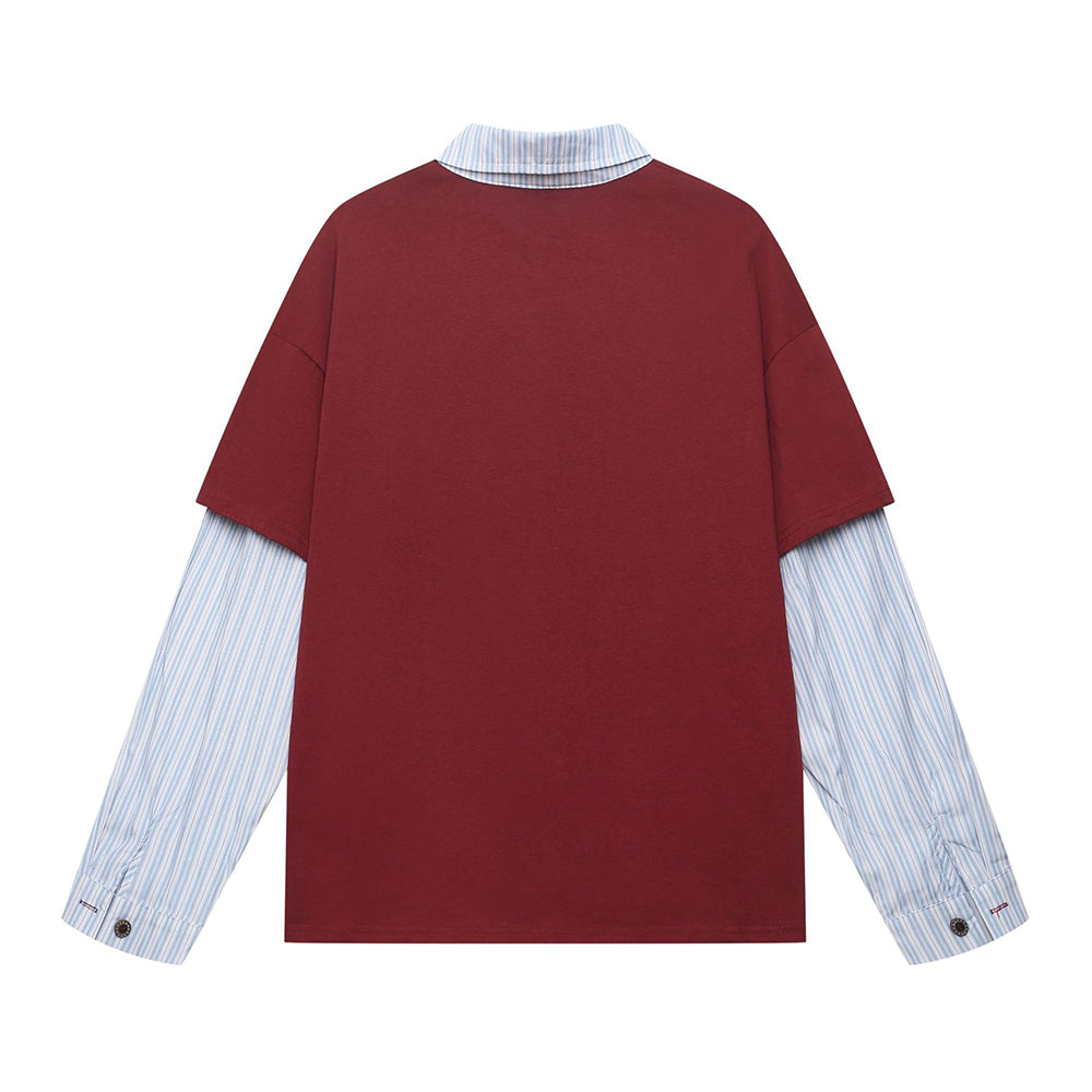 Retro patchwork fake two-piece lapel long sleeves