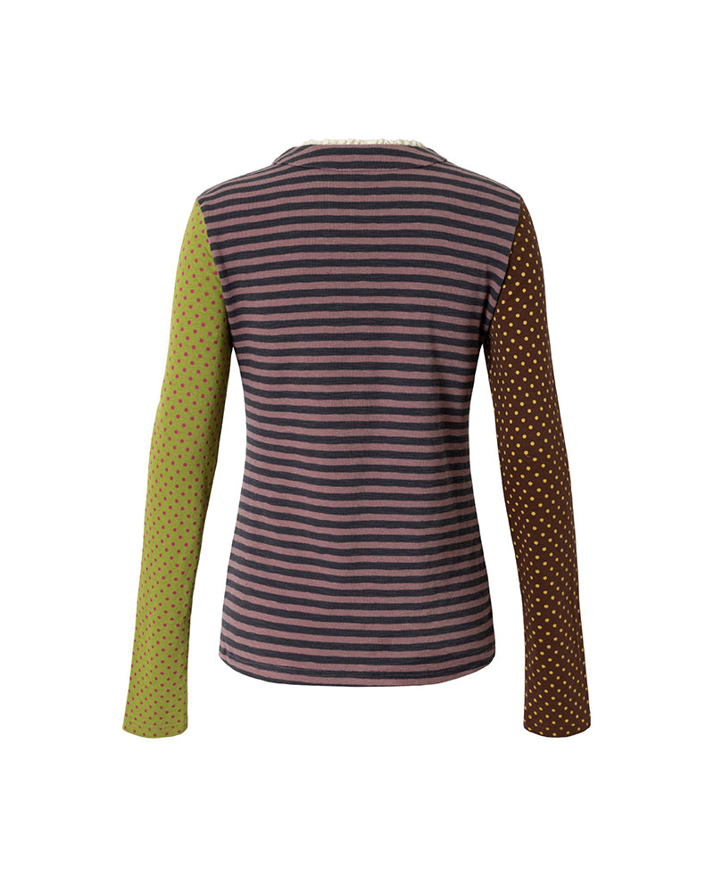 Polka Dot and Striped Long-Sleeve Top