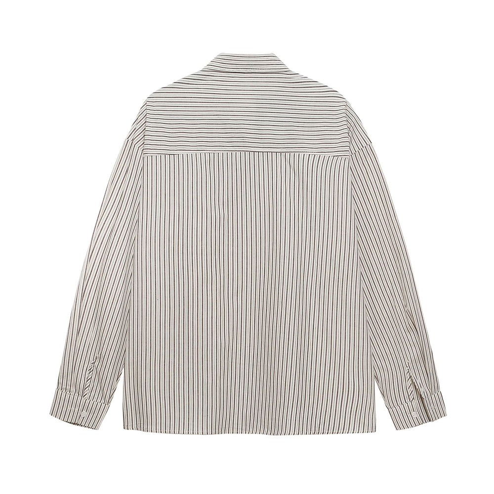 Fake two-piece cape striped long-sleeved shirt