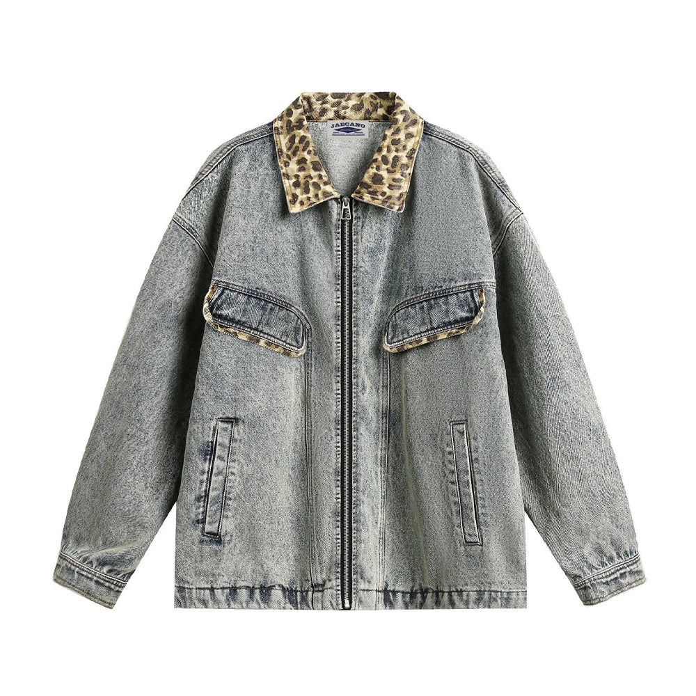 Vintage leopard print denim jacket