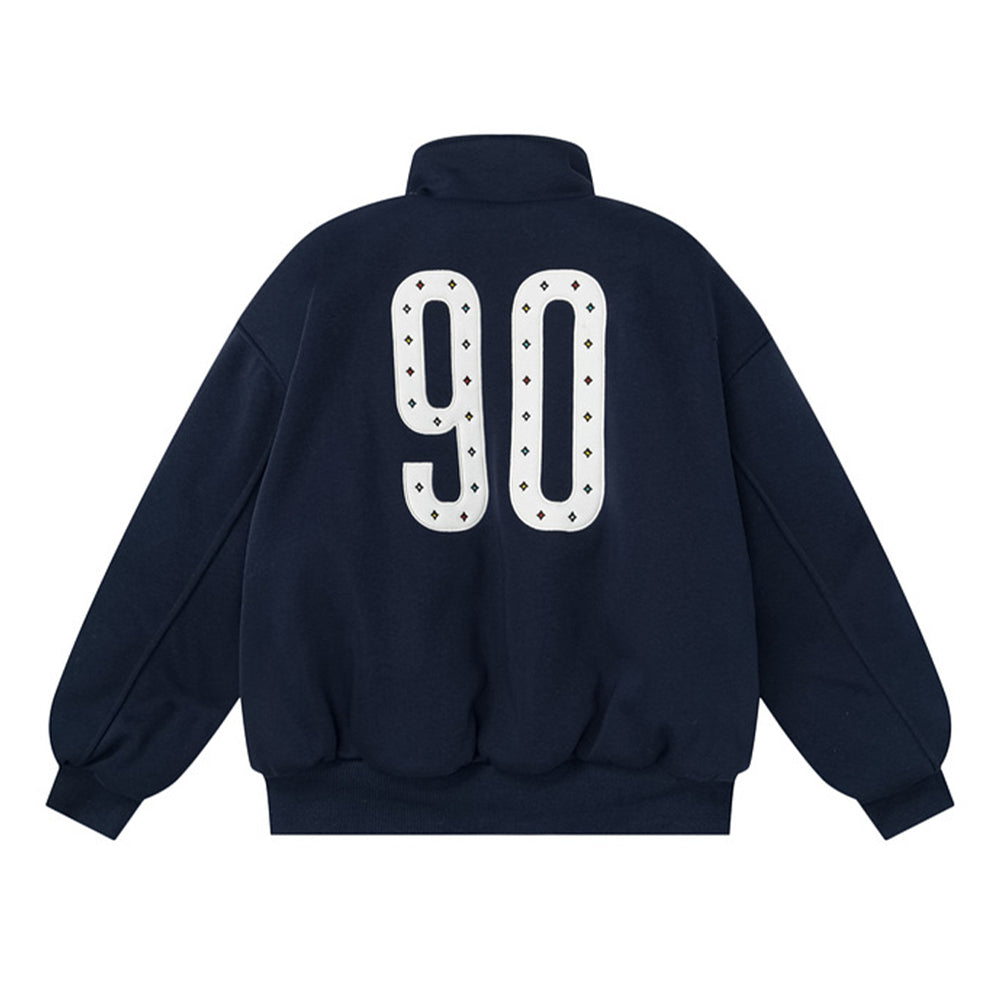 Embroidered striped stand-up collar coat