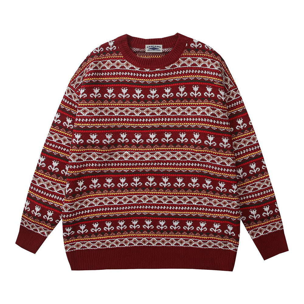 Vintage jacquard crew neck sweater