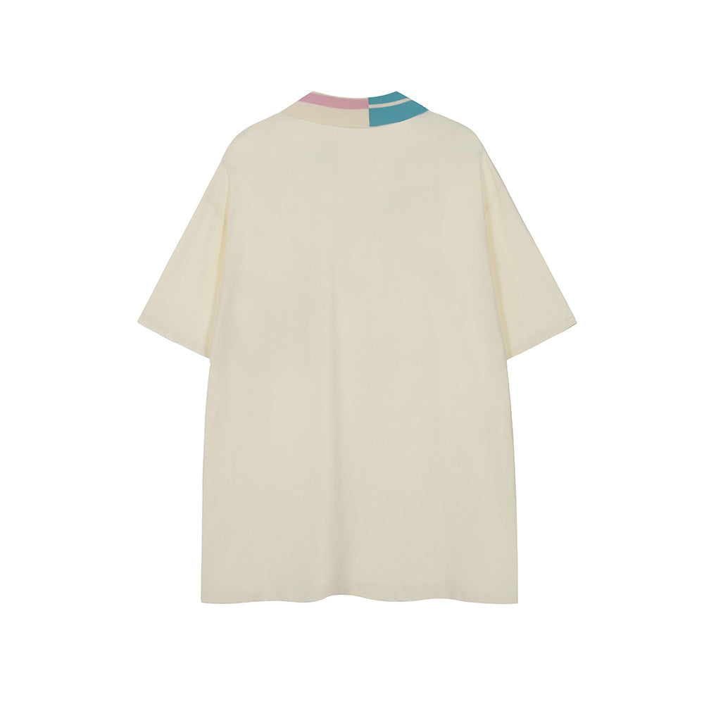 Colorblock lapel short sleeves