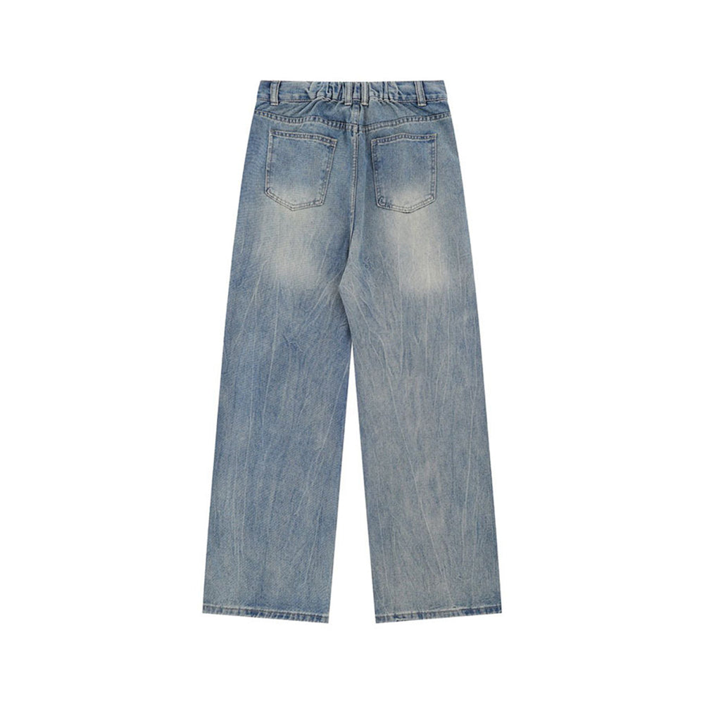 水洗直筒牛仔褲