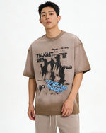 물감 튀김 무늬가 있는 빈티지 스타일의 반팔 셔츠