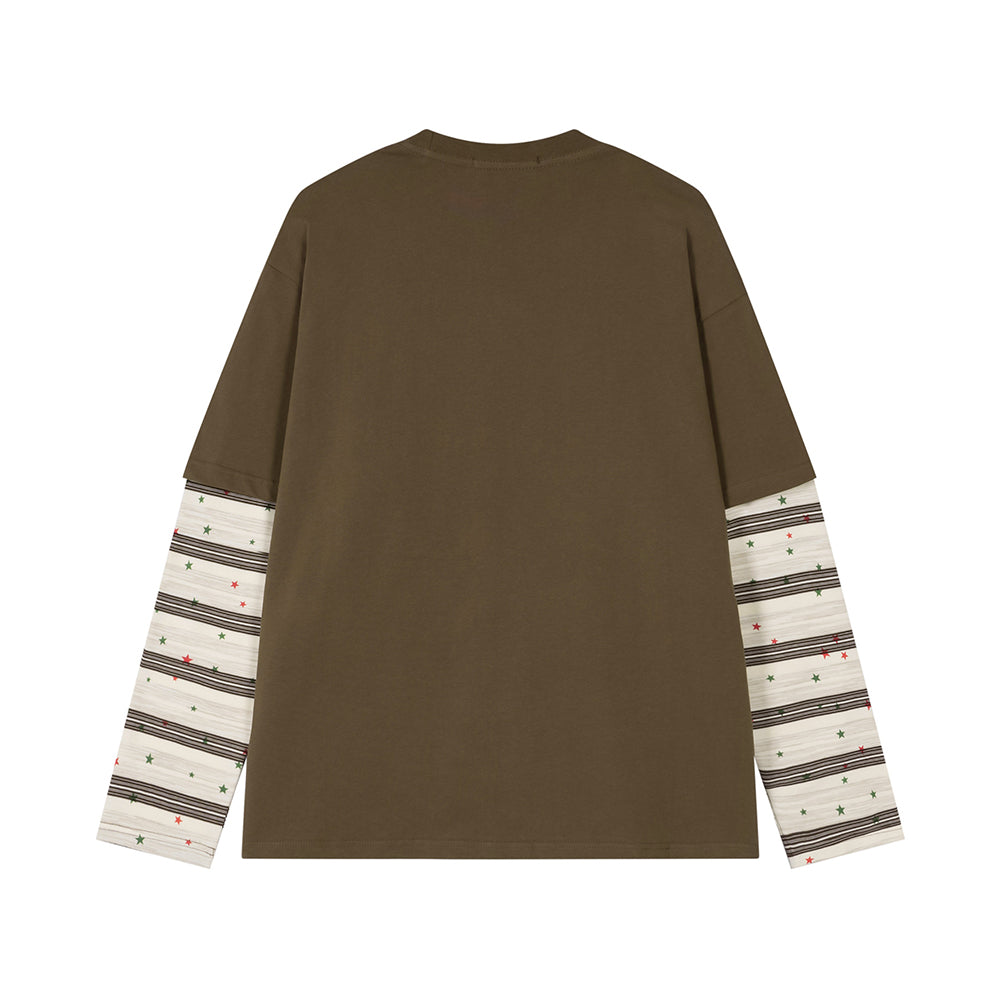 Cartoon print fake two-piece long sleeves