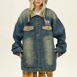 Retro patchwork lapel denim jacket