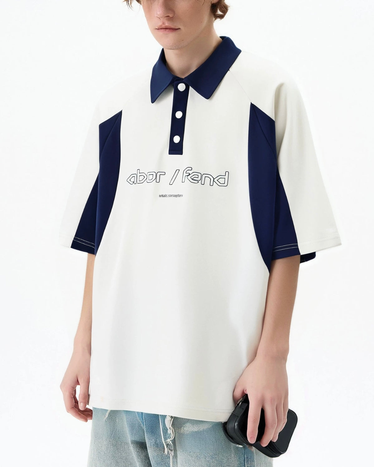 Contrast color lapel short sleeves