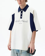 Contrast color lapel short sleeves