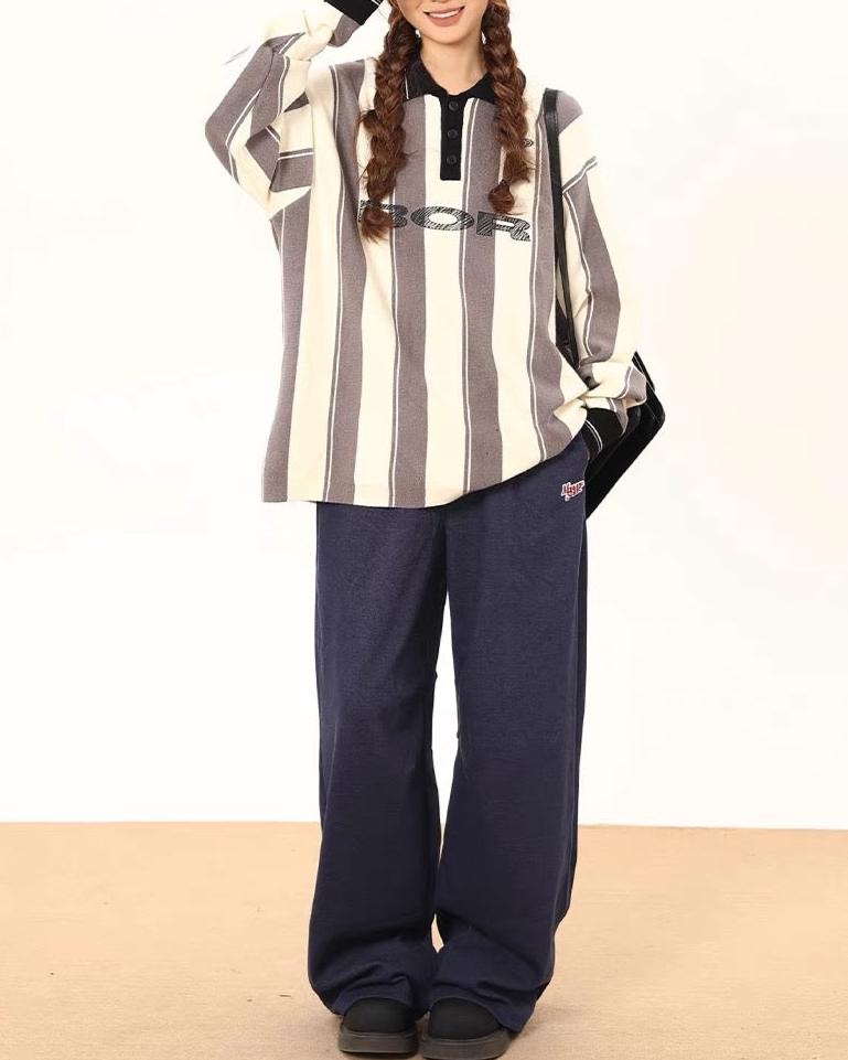 復古撞色條紋毛衣