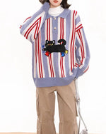 Fun cat lapel sweater