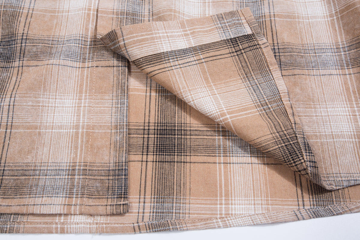 Retro colorblock plaid short-sleeved shirt