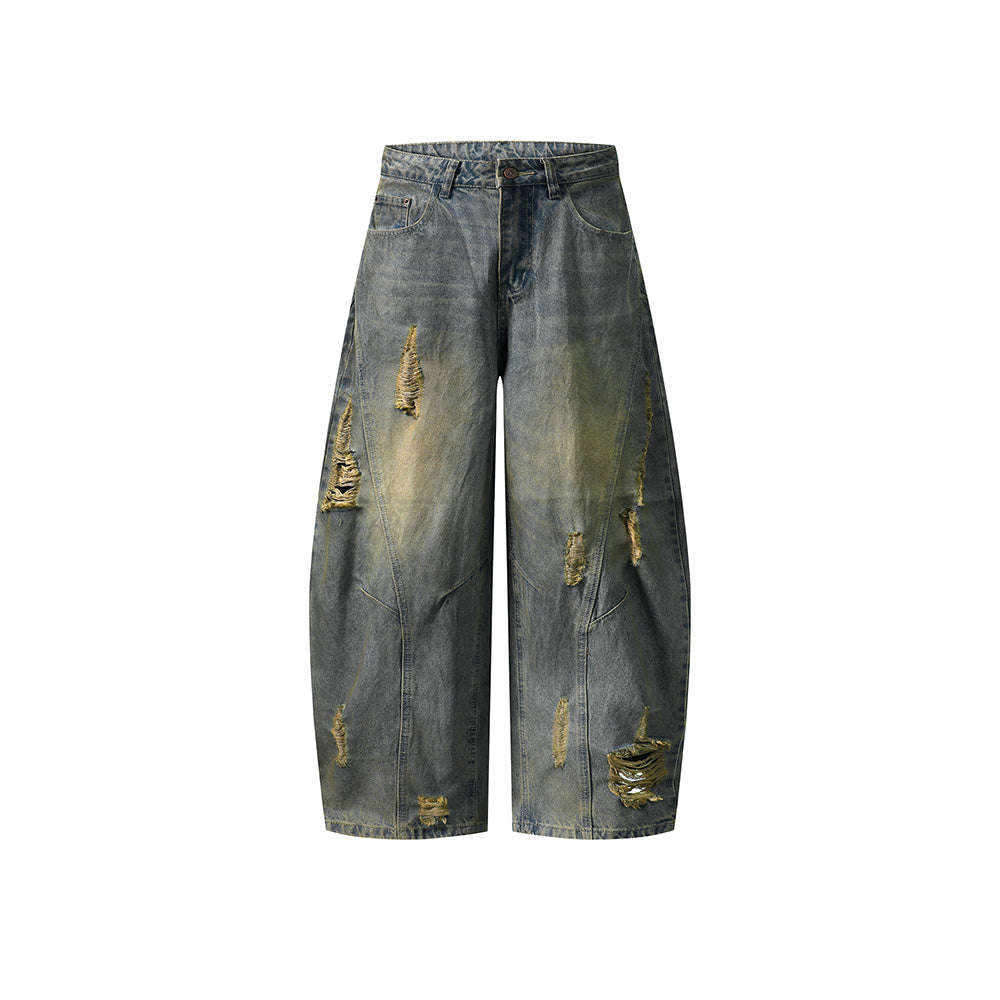 水洗做舊破洞牛仔褲