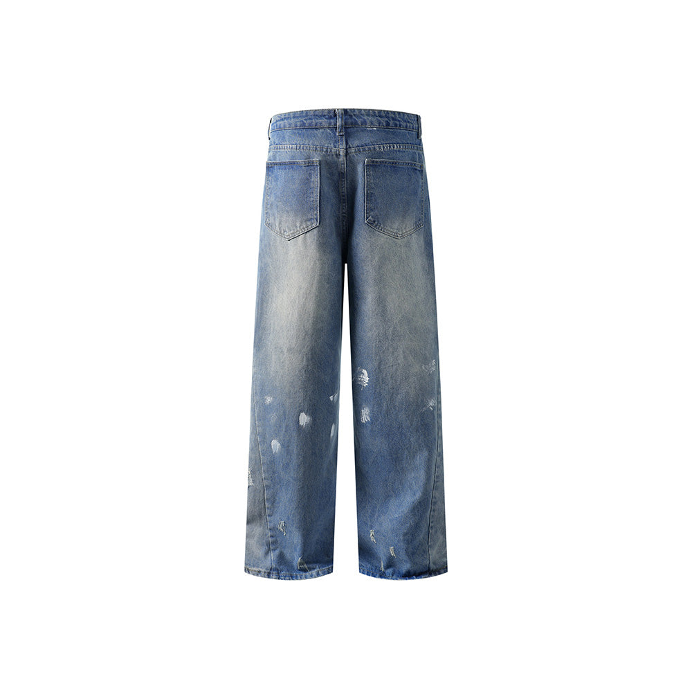 Distressed hand-painted jeans