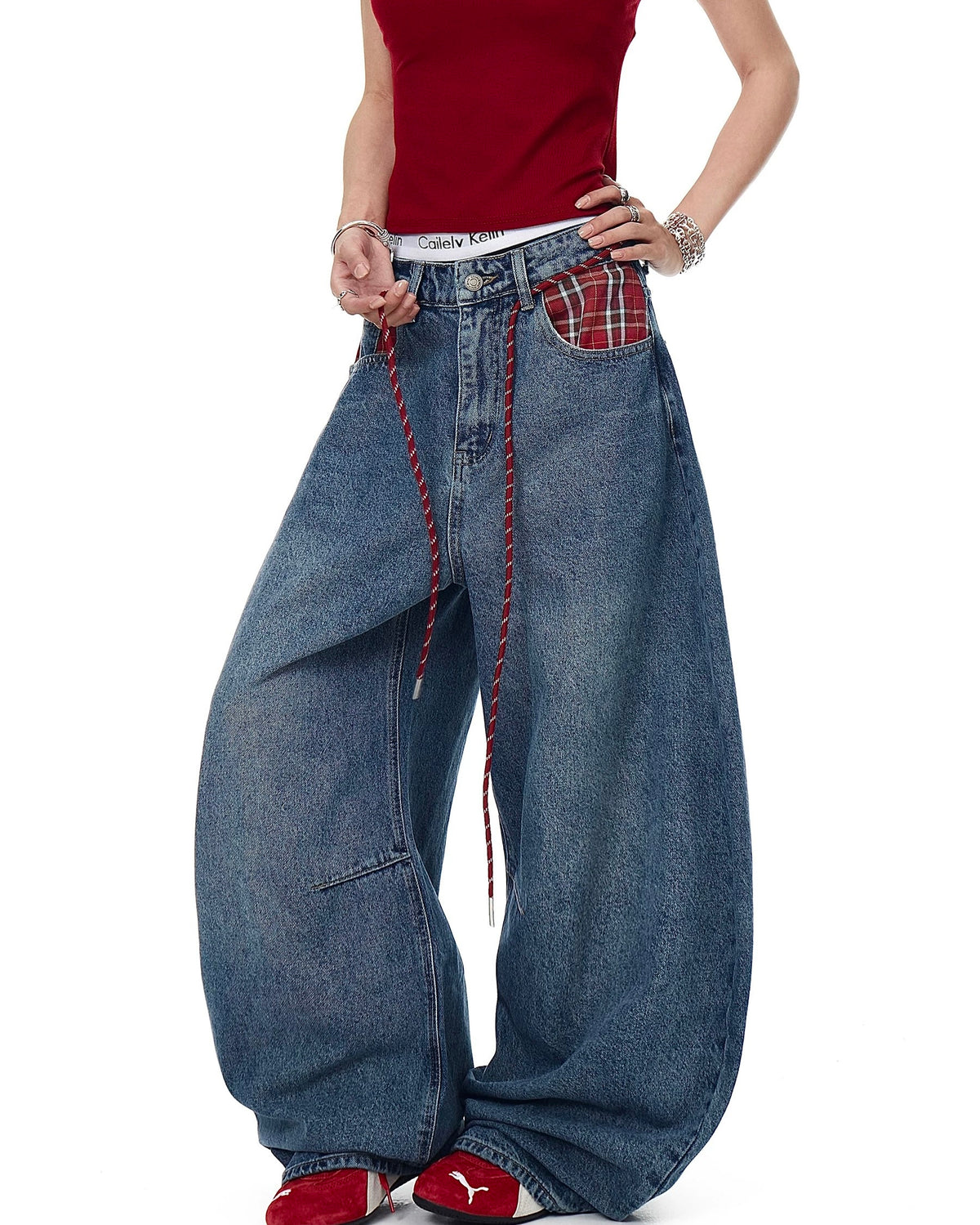 Retro patchwork denim trousers