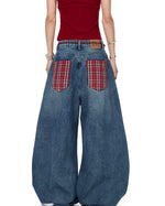 Retro patchwork denim trousers