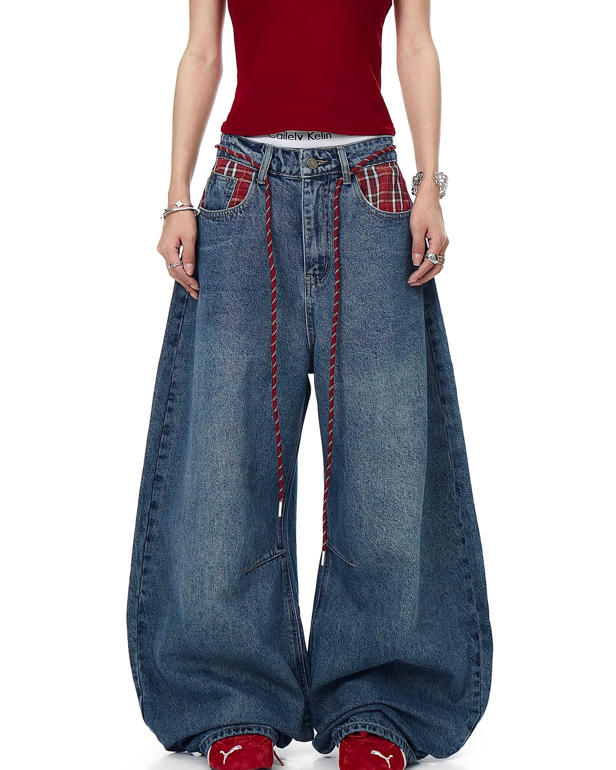 Retro patchwork denim trousers