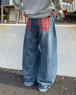 Retro patchwork denim trousers