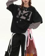 Striped patchwork fake two-piece long sleeves