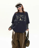 Striped patchwork fake two-piece long sleeves