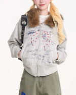 Retro hooded sweatshirt jacket