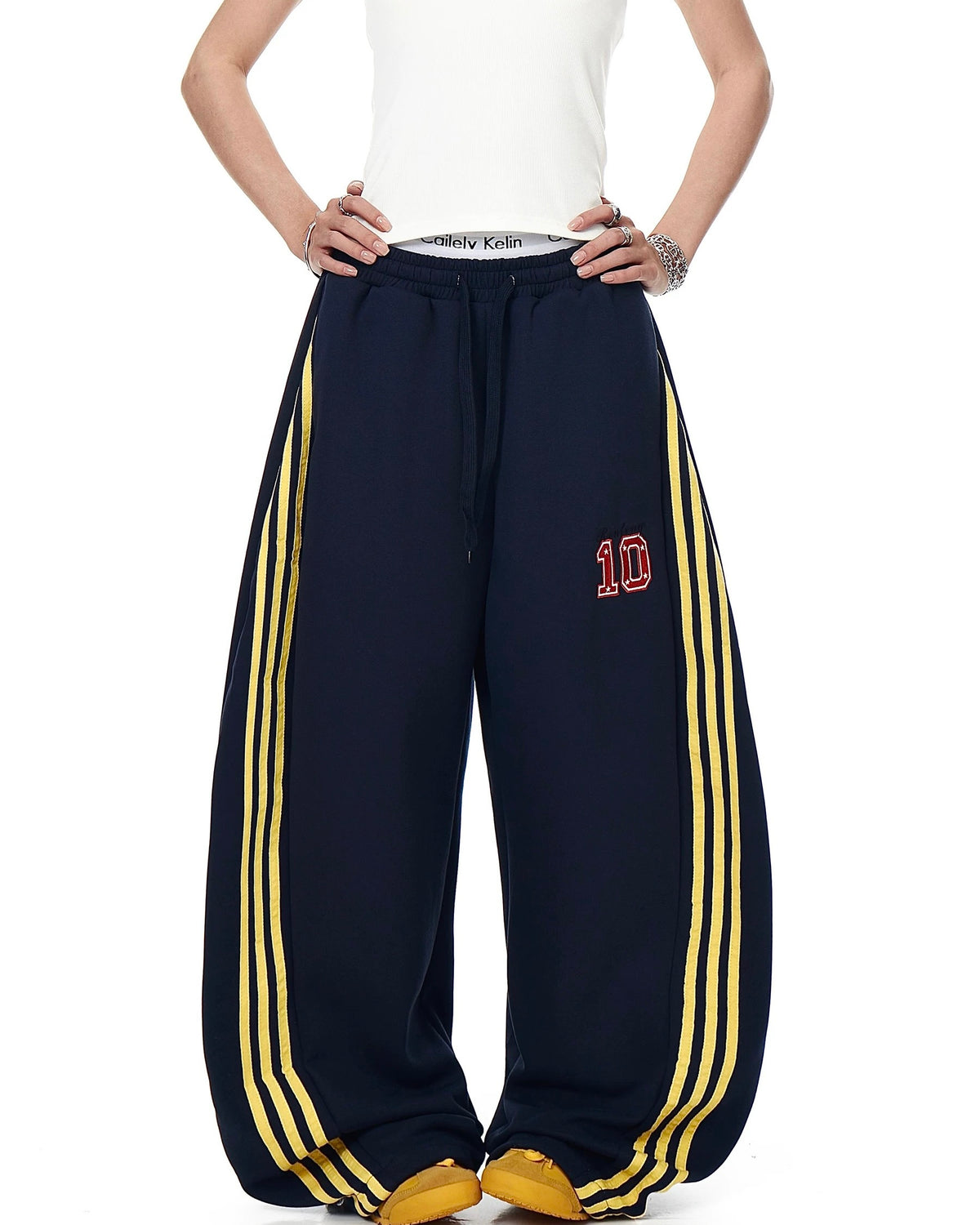 embroidered paneled trousers