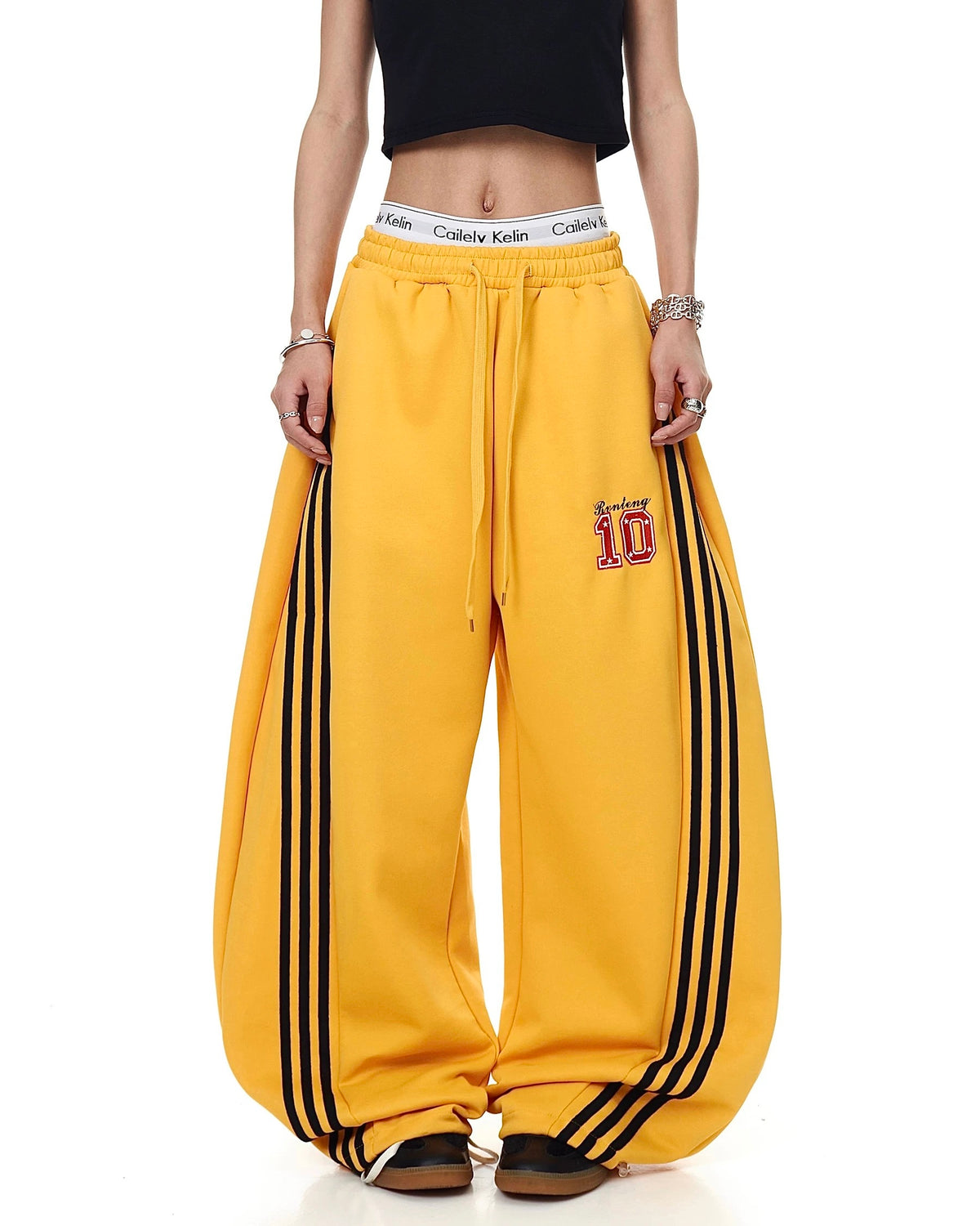 embroidered paneled trousers