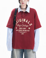 Retro patchwork fake two-piece long sleeves