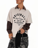 Retro patchwork fake two-piece long sleeves