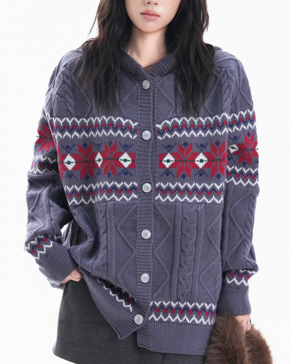 jacquard hooded sweater
