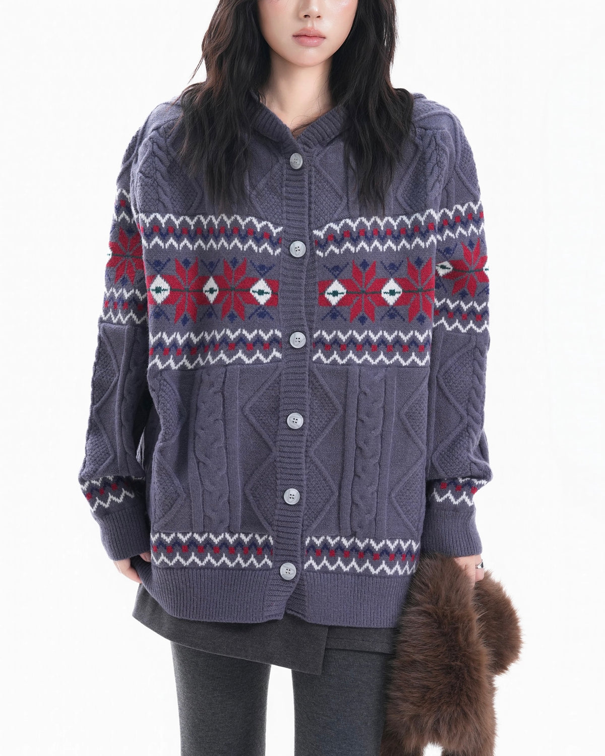 jacquard hooded sweater