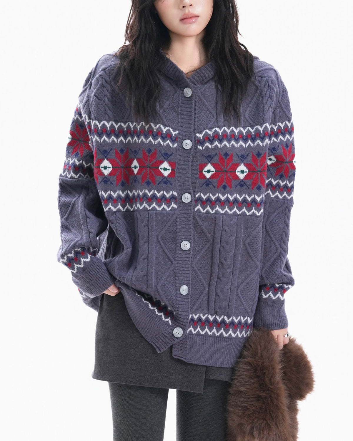 jacquard hooded sweater