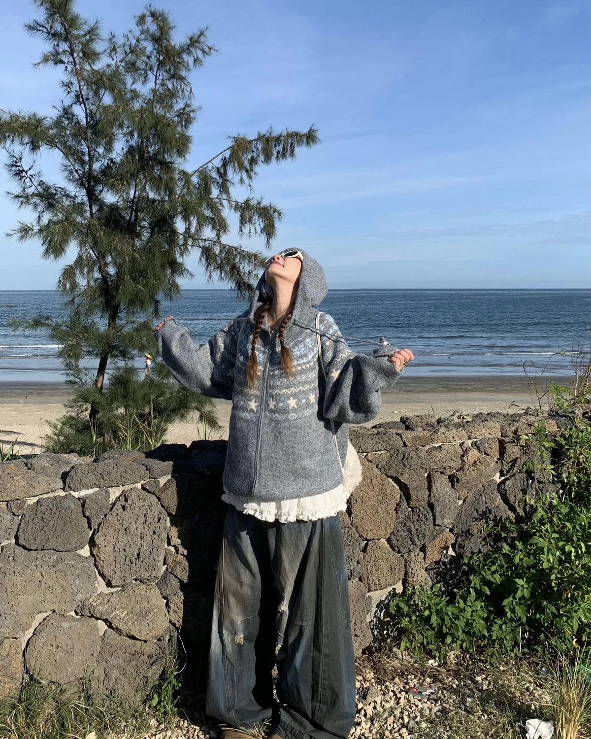 星星提花連帽開衫