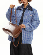 撞色拼接格子外套