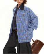 撞色拼接格子外套