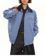 撞色拼接格子外套