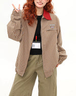 撞色拼接格子外套