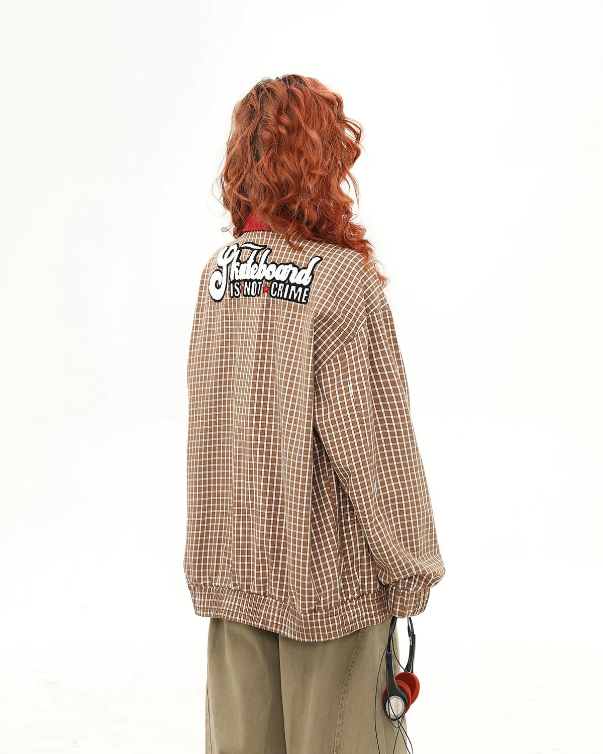 撞色拼接格子外套