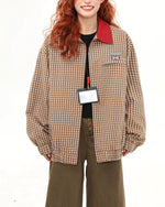 撞色拼接格子外套