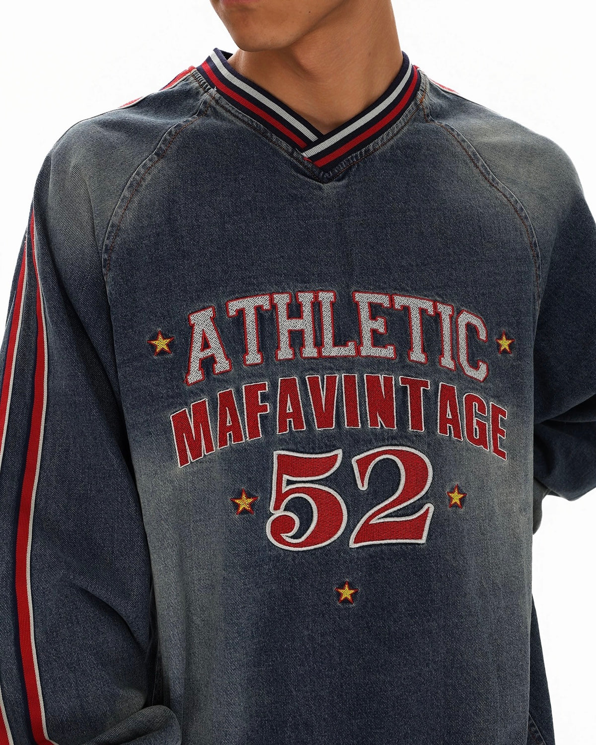 復古水洗刺綉牛仔衛衣