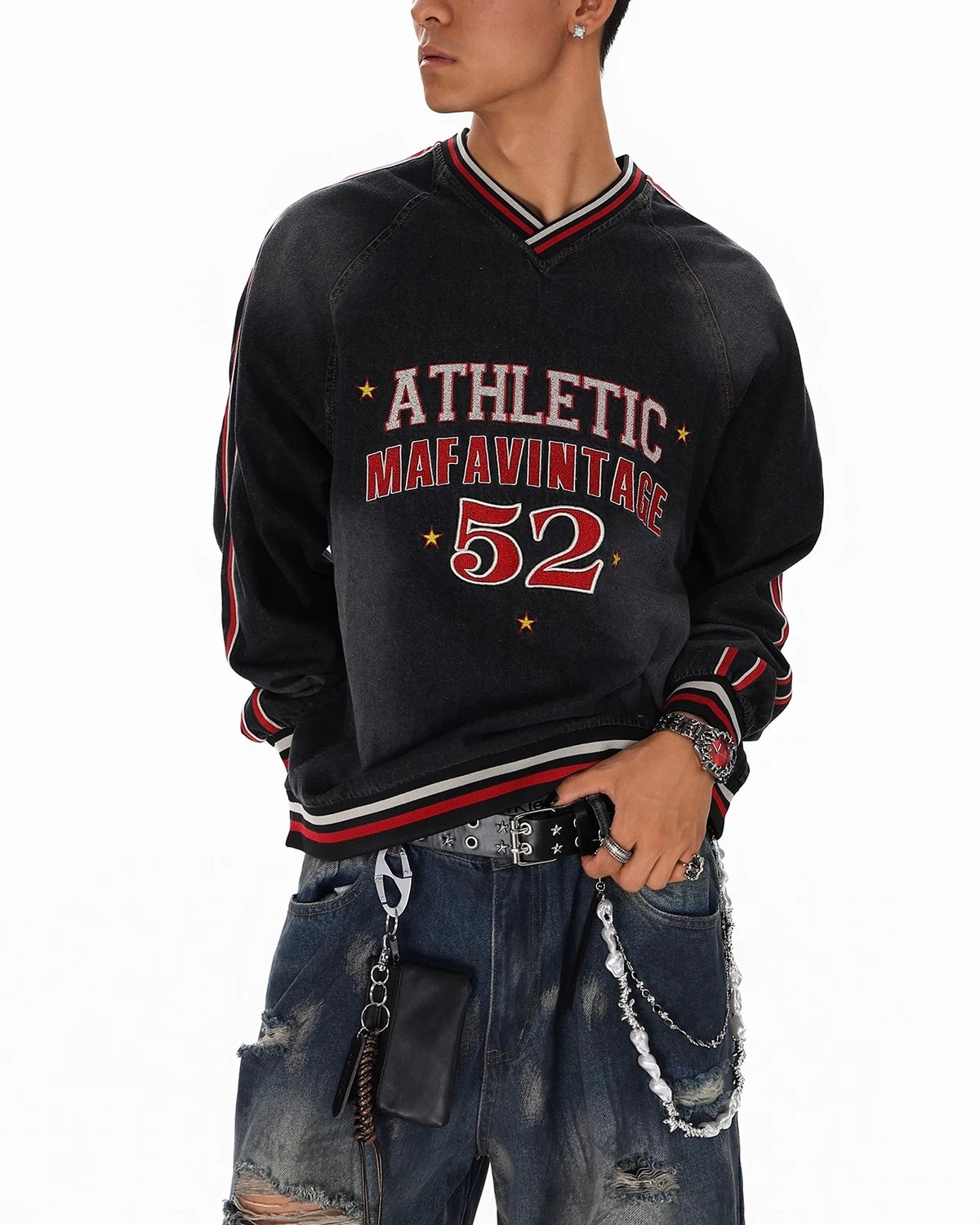 復古水洗刺綉牛仔衛衣