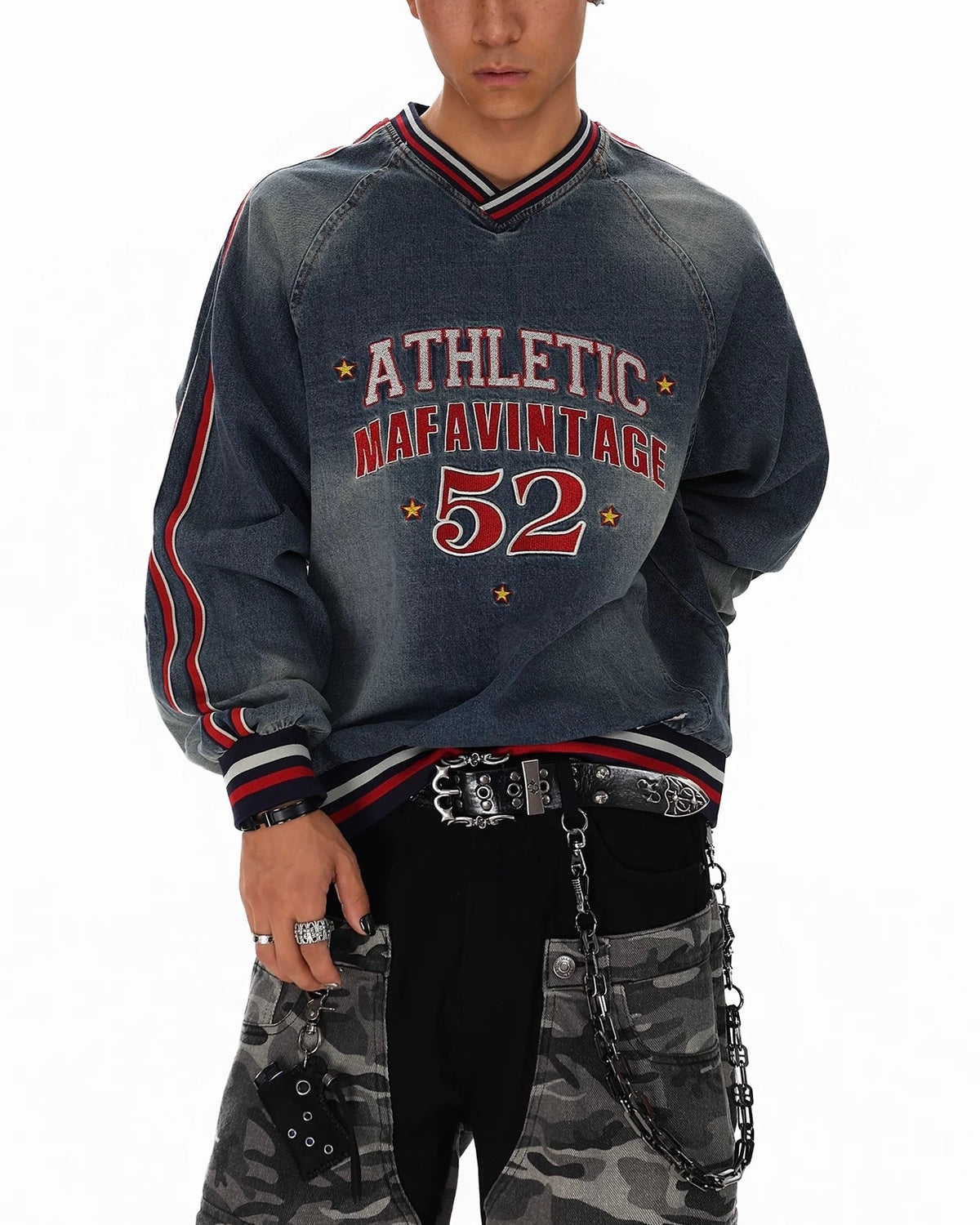 復古水洗刺綉牛仔衛衣