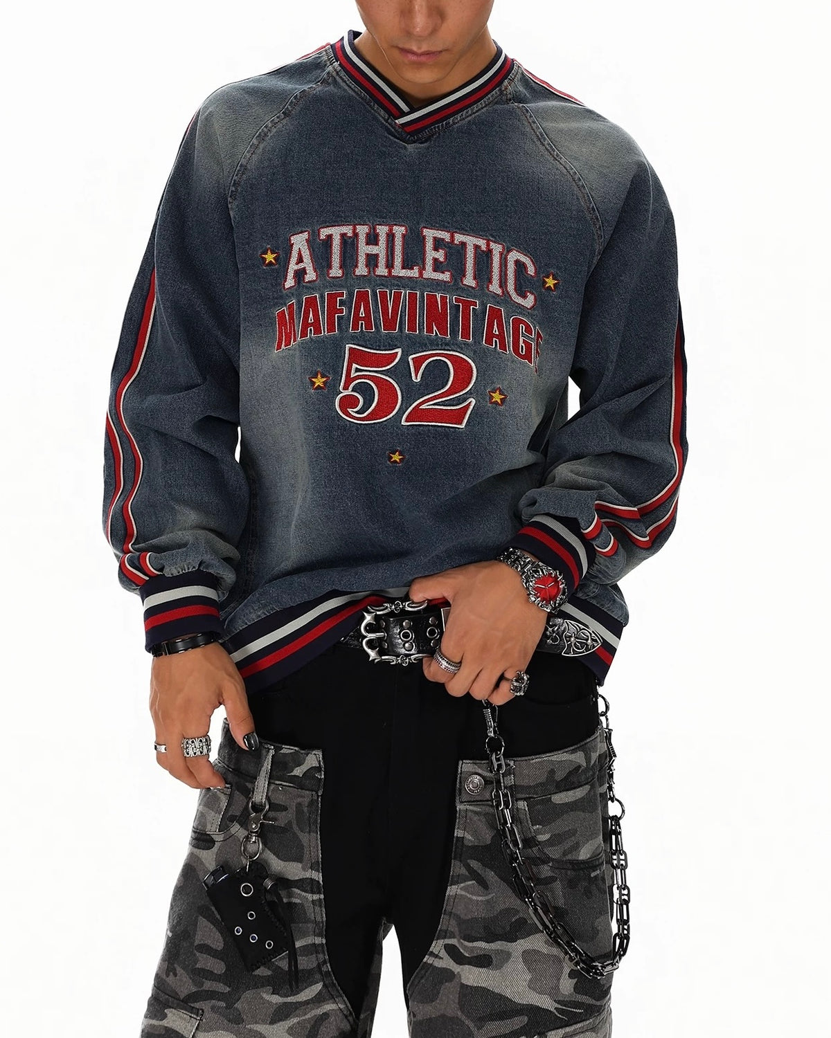 復古水洗刺綉牛仔衛衣