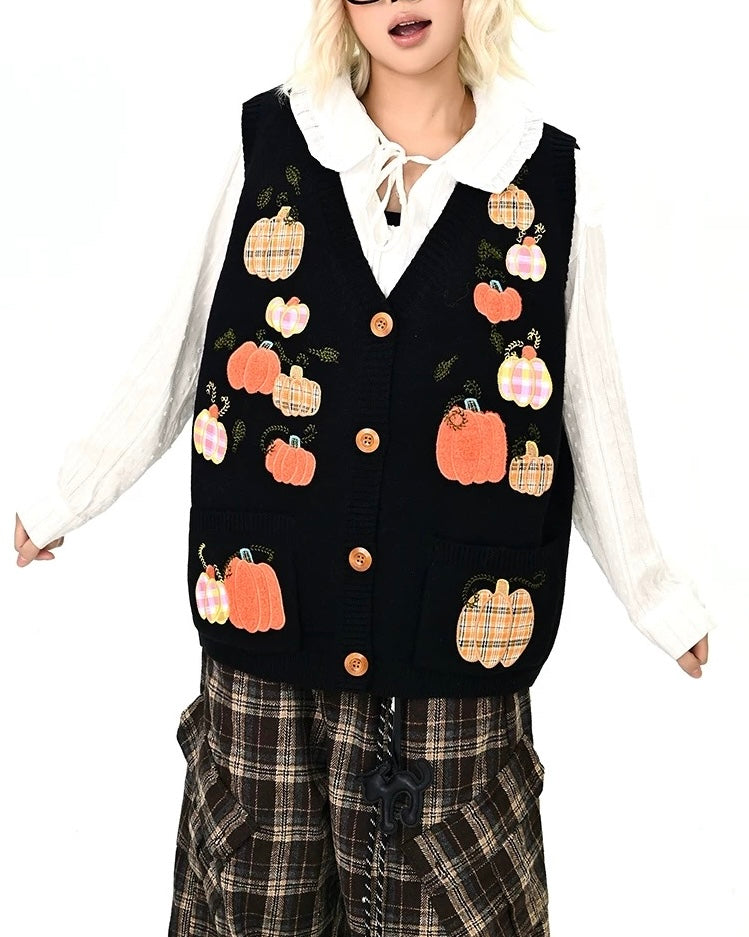 재밌는 작은 호박 자수 스웨터