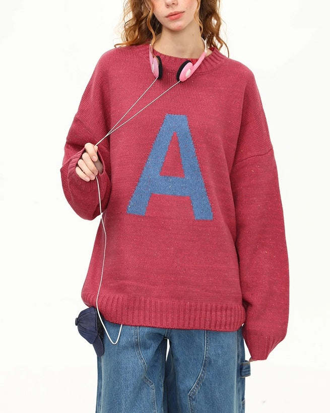 慵懶字母圓領毛衣