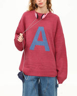 慵懶字母圓領毛衣