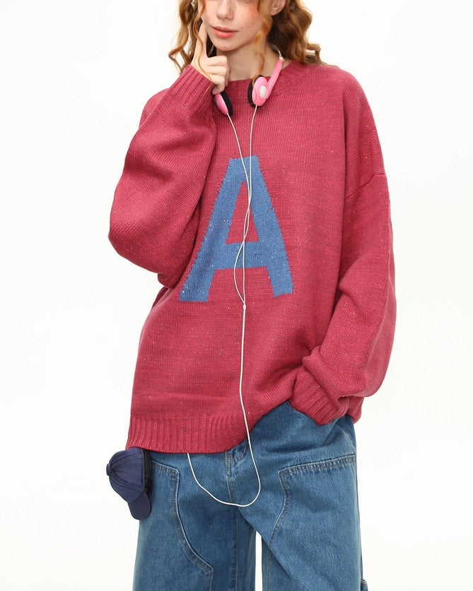 慵懶字母圓領毛衣