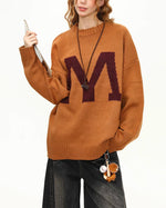 慵懶字母圓領毛衣