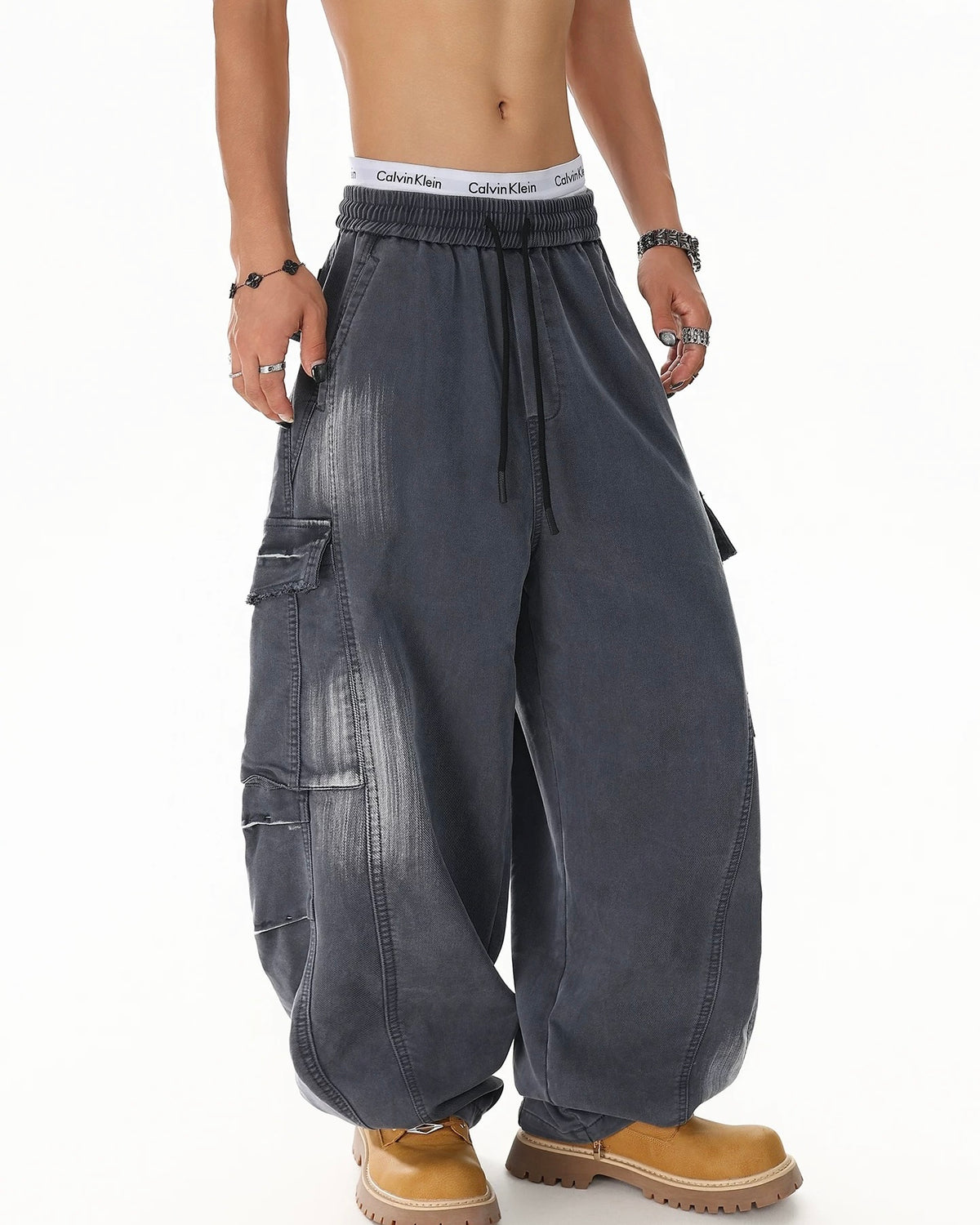Distressed multi-pocket sweatpants