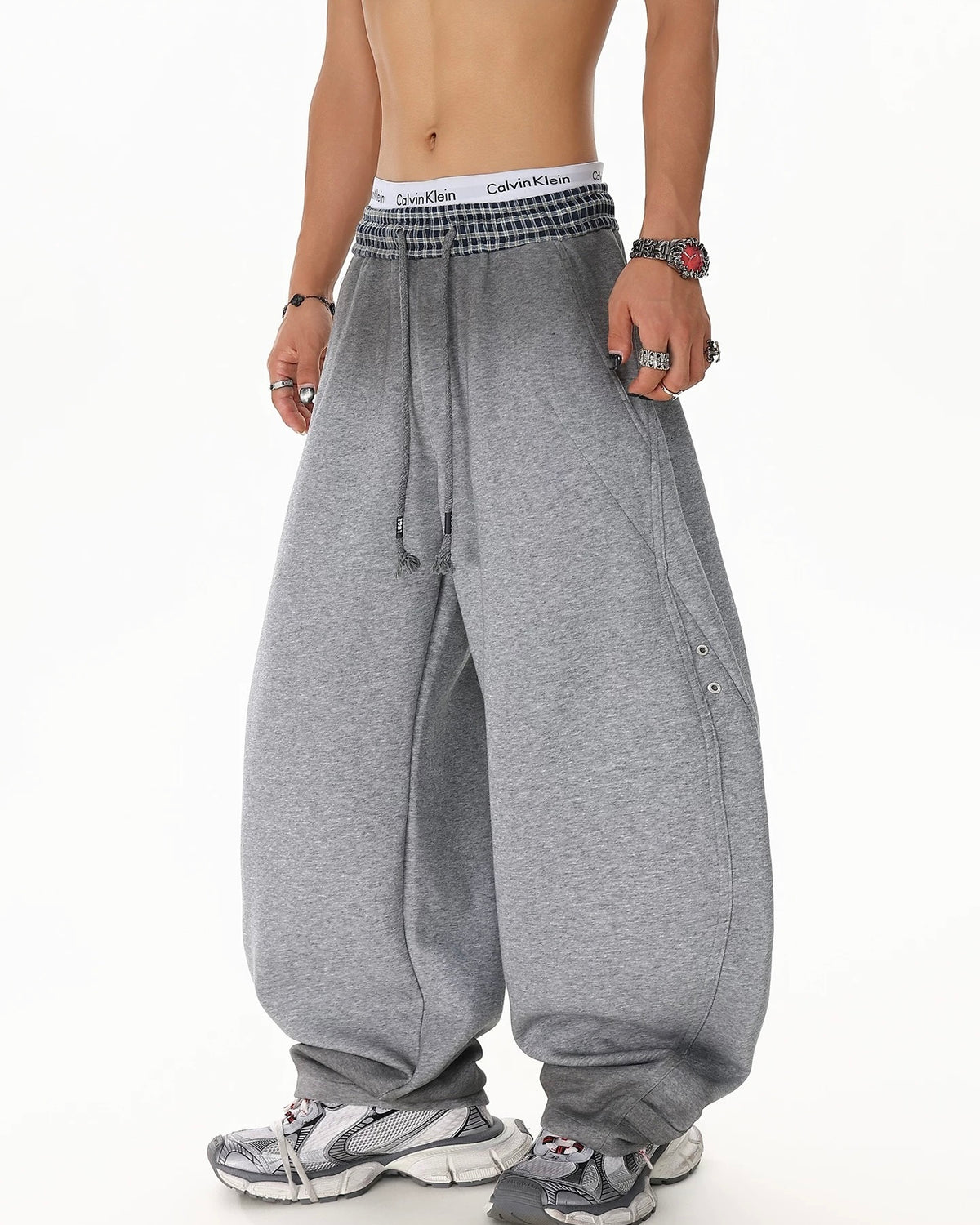 patchwork loose trousers